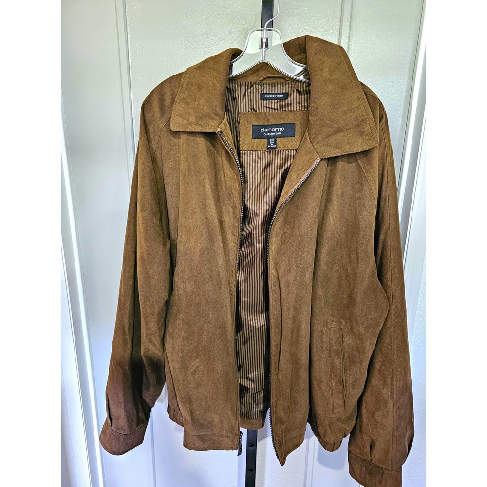 Claiborne Men's XXL Brown Suede Look Jacket Zip Front Lightweight Retro
